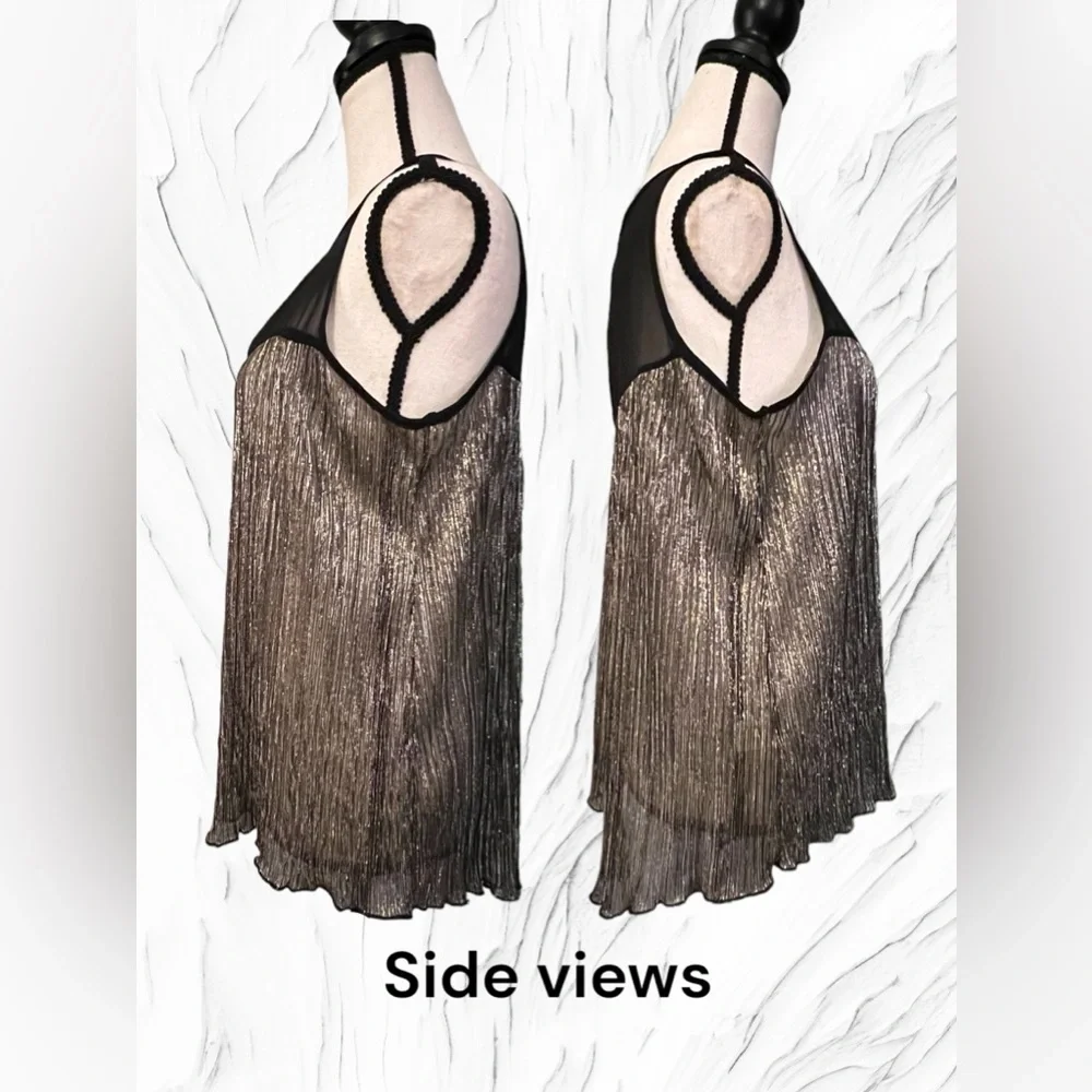 Women’s Alya Sleeveless, Metallic And Sheer Shirt, Black & Silver, Size Medium - Picture 4 of 9